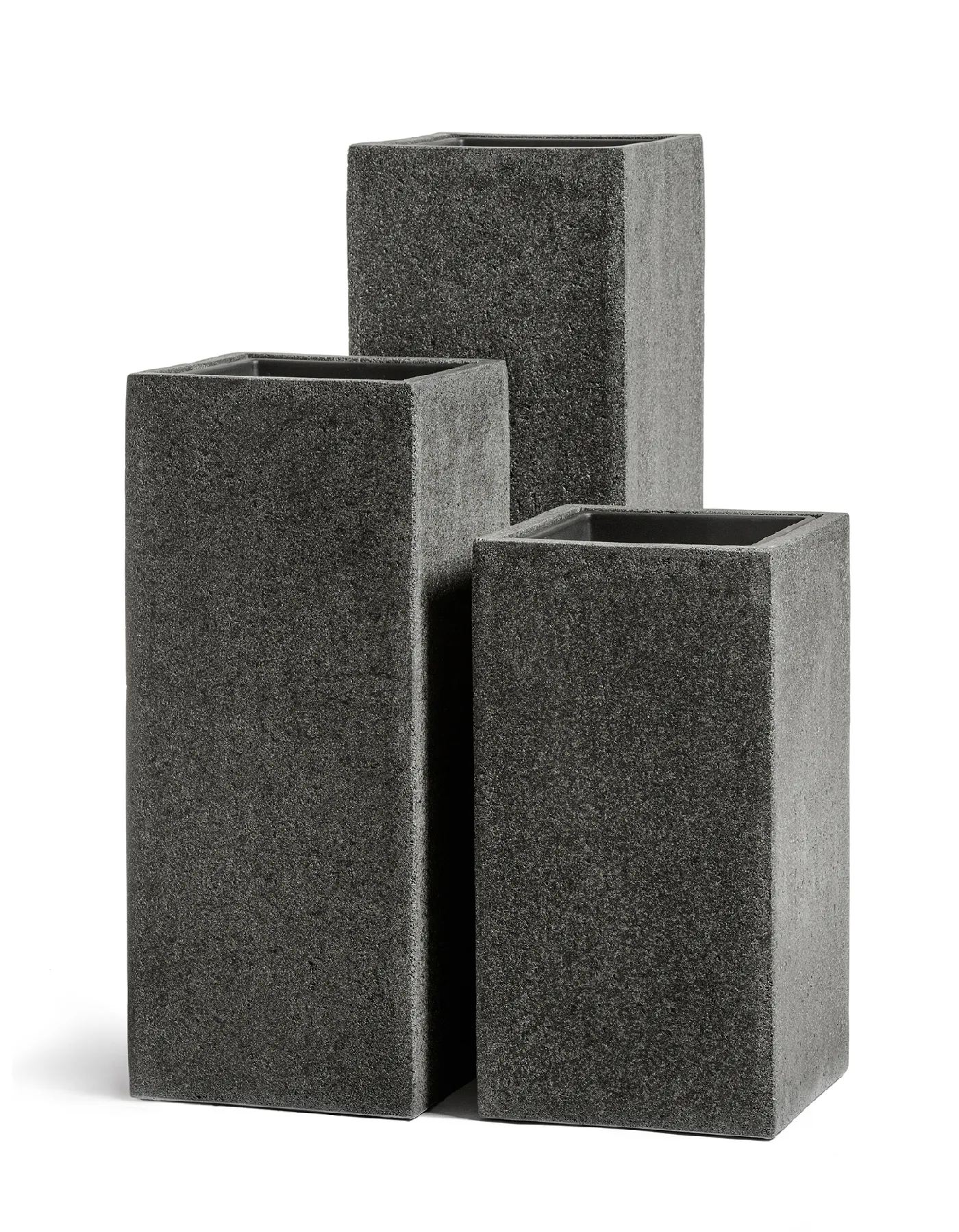 Кашпо TREEZ Effectory Stone Высокий куб Тёмно-серый камень 31х31 см, в-75 см
