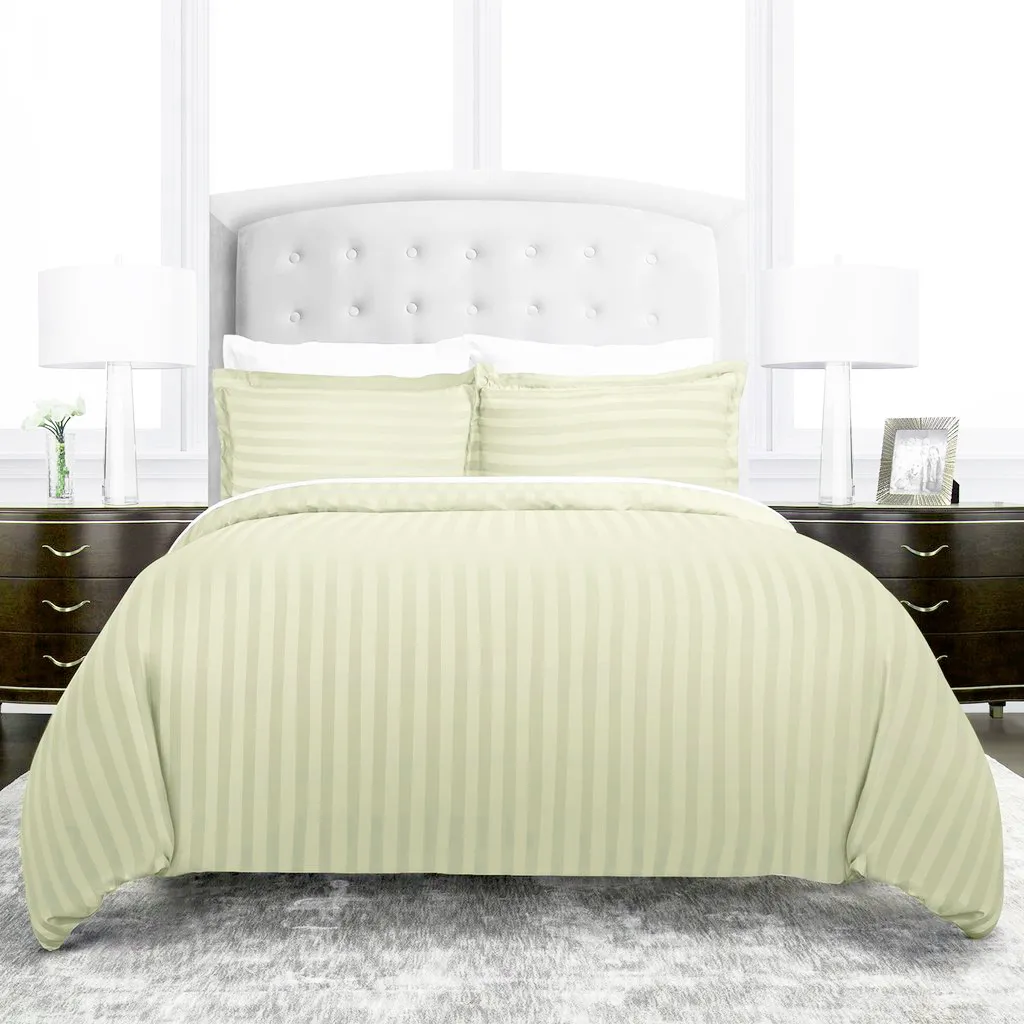 Set Lenjerie ALFABED Premium Woven Cotton Sateen Stripe Cream