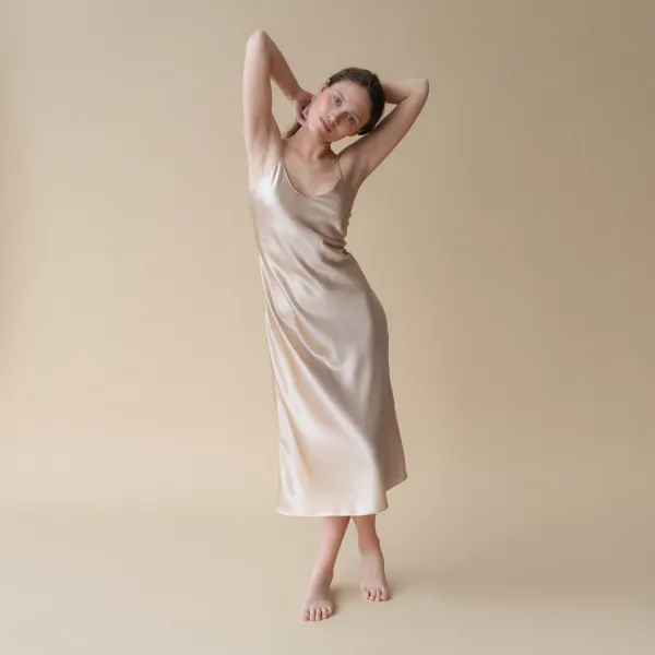 Сорочка длинная 100% Silk beige