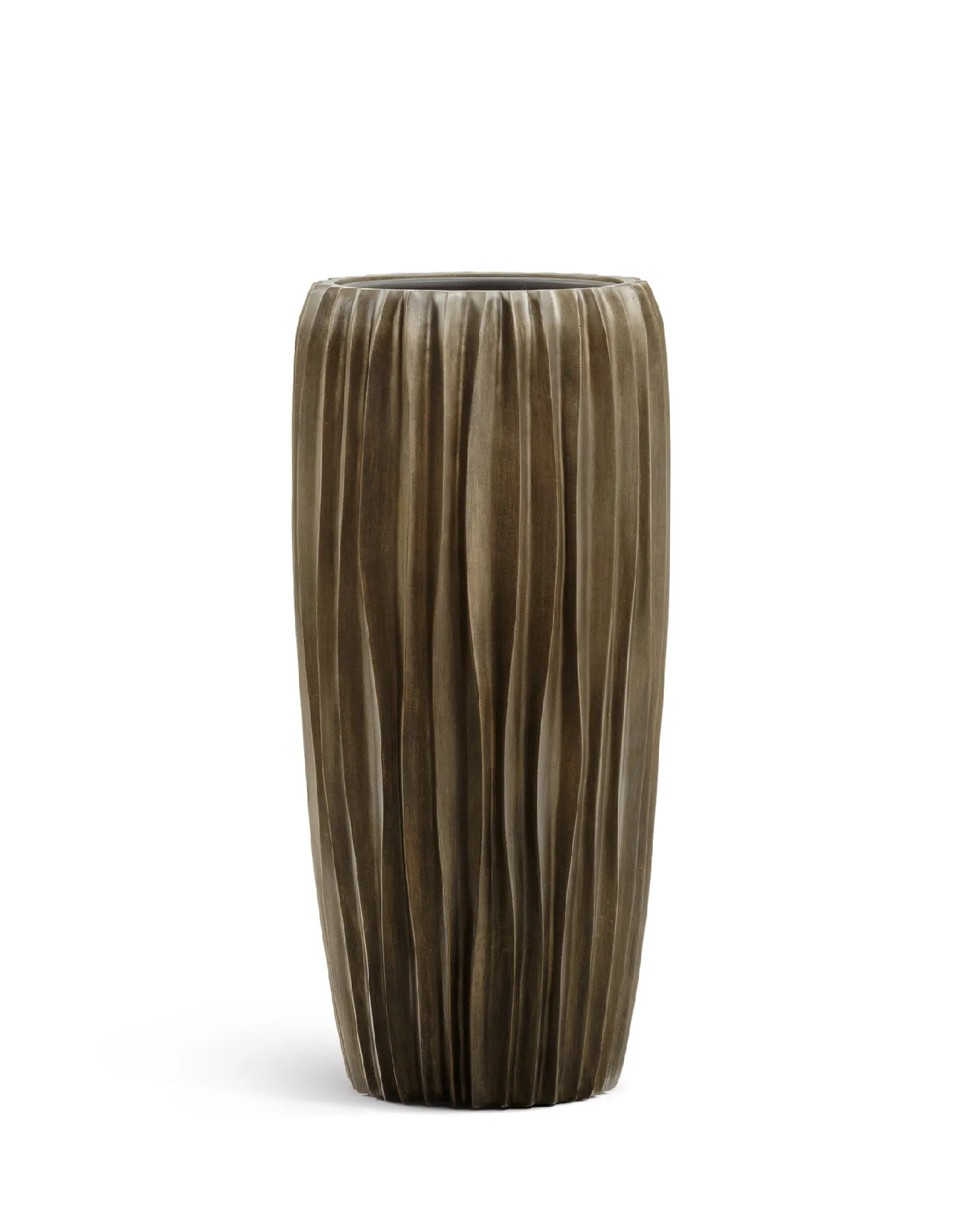 Кашпо TREEZ Effectory Metal Высокий конус Design Wave Чернёная бронза в-75 см, д-34 см