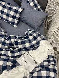 Duvet Cover Washed Cotton Navy Blue Square / Blue Denim
