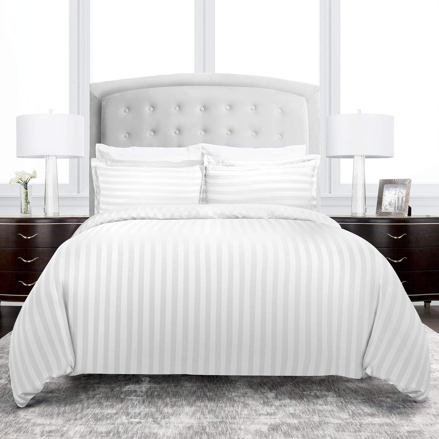 Set Lenjerie ALFABED Premium Woven Cotton Sateen Stripe White 3