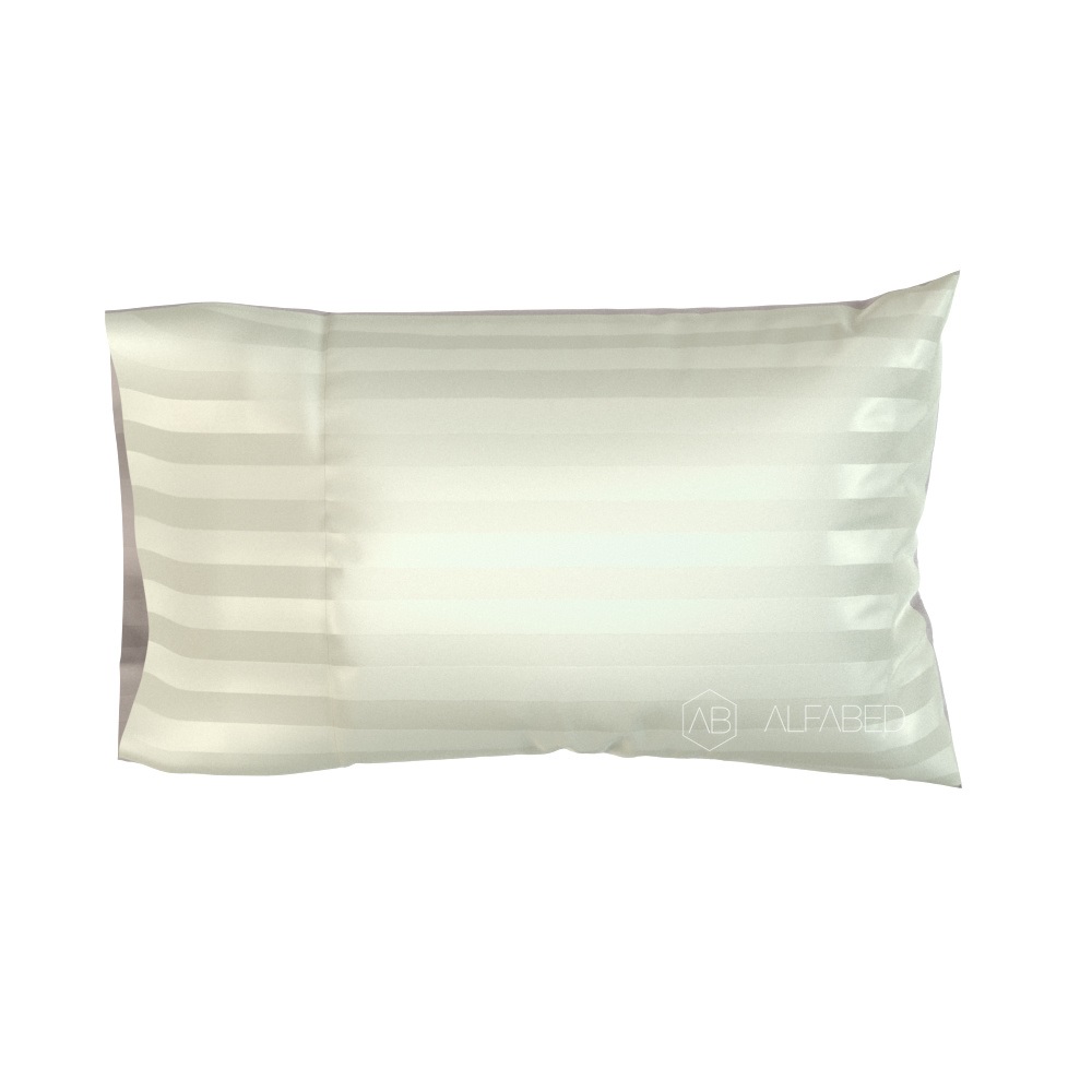 Pillow Case Premium Woven Cotton Sateen Stripe Cream Hotel H 4/0