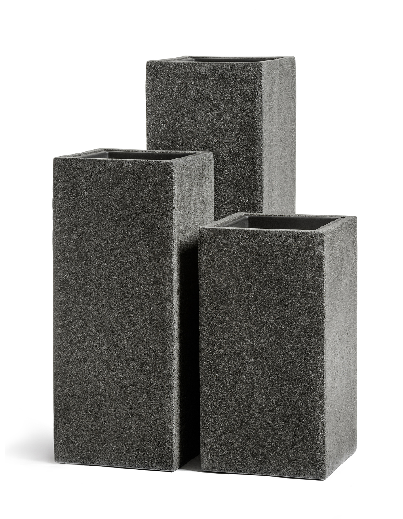 Кашпо TREEZ Effectory Stone Высокий куб Тёмно-серый камень 31х31 см, в-75 см
