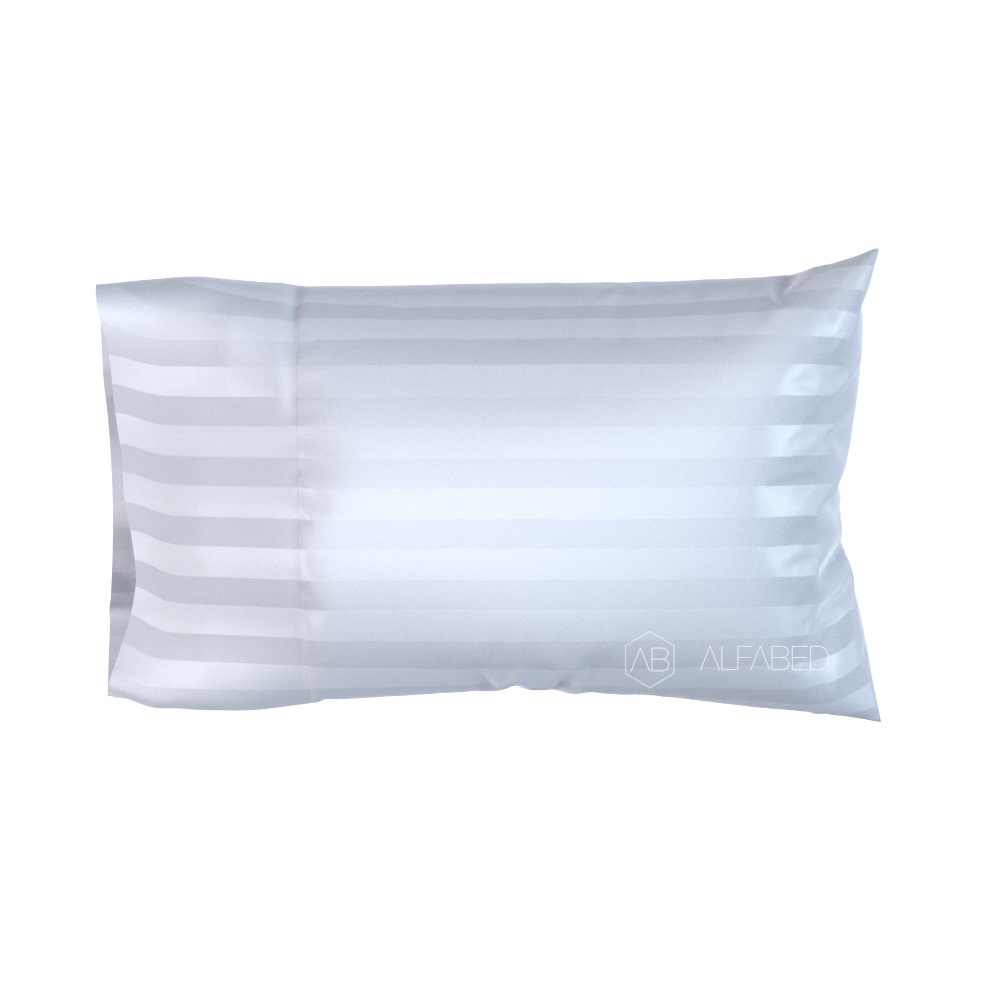 Pillow Case Premium Woven Cotton Sateen Stripe White Hotel H 4/01