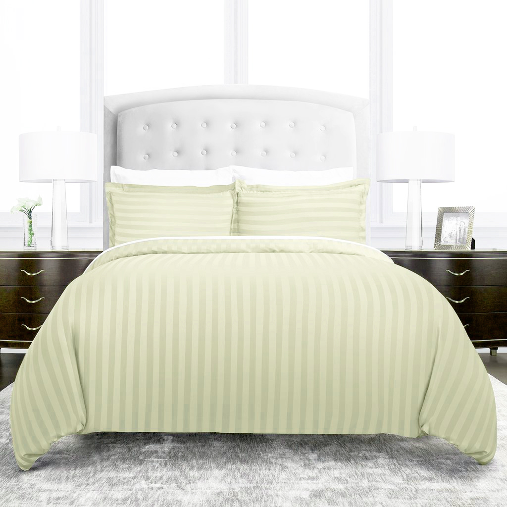 Set Lenjerie ALFABED Premium Woven Cotton Sateen Stripe Cream