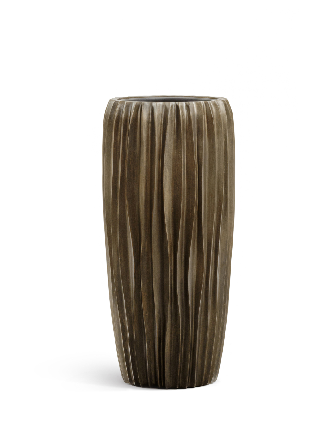 Кашпо TREEZ Effectory Metal Высокий конус Design Wave Чернёная бронза в-75 см, д-34 см