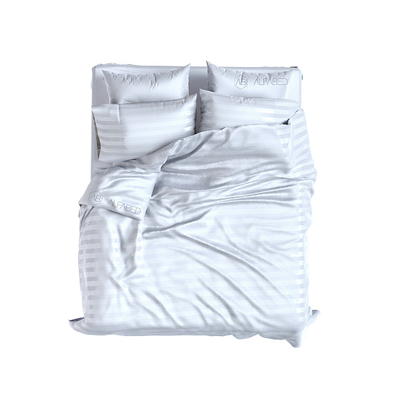 Set Premium Woven Cotton Sateen Stripe White