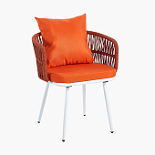 Товар Ибица плетеный оранжевый ножки металл белые подушка оранжевая для кафе, ресторана, дома, кухни добавлен в корзину