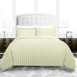 ALFABED Premium Woven Cotton Sateen Stripe Cream