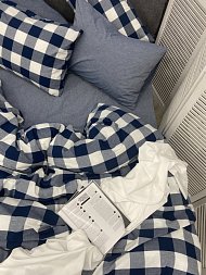 Duvet Cover Washed Cotton Navy Blue Square / Blue Denim