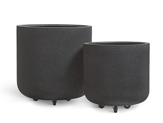 Кашпо TREEZ Effectory Granit Циилндрическая чаша Чёрный песок на колёсиках д-73, в-75 см