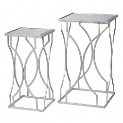Набор из 2-х декоративных столиков Nelson, серебряный, металл/стекло, 40х70, 30х60 см