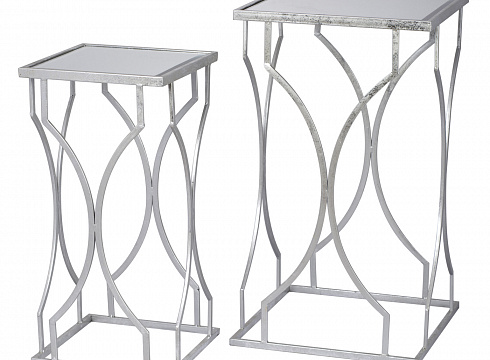 Набор из 2-х декоративных столиков Nelson, серебряный, металл/стекло, 40х70, 30х60 см